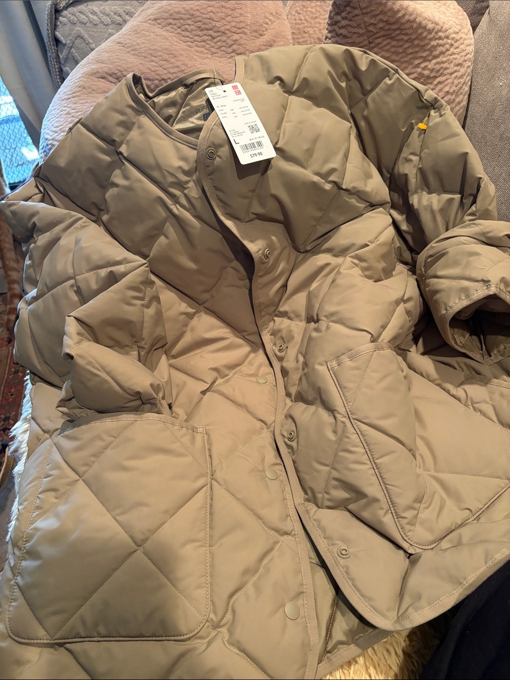 Uniqlo Women's Quilted Puffer Jacket in Taupe